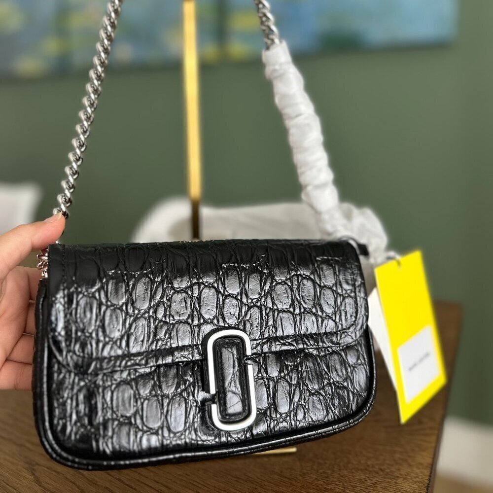 NWT! New Marc Jacobs J Marc Mini Shoulder Bag - Croc-embossed Leather Black 3way